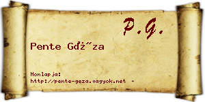 Pente Géza névjegykártya
